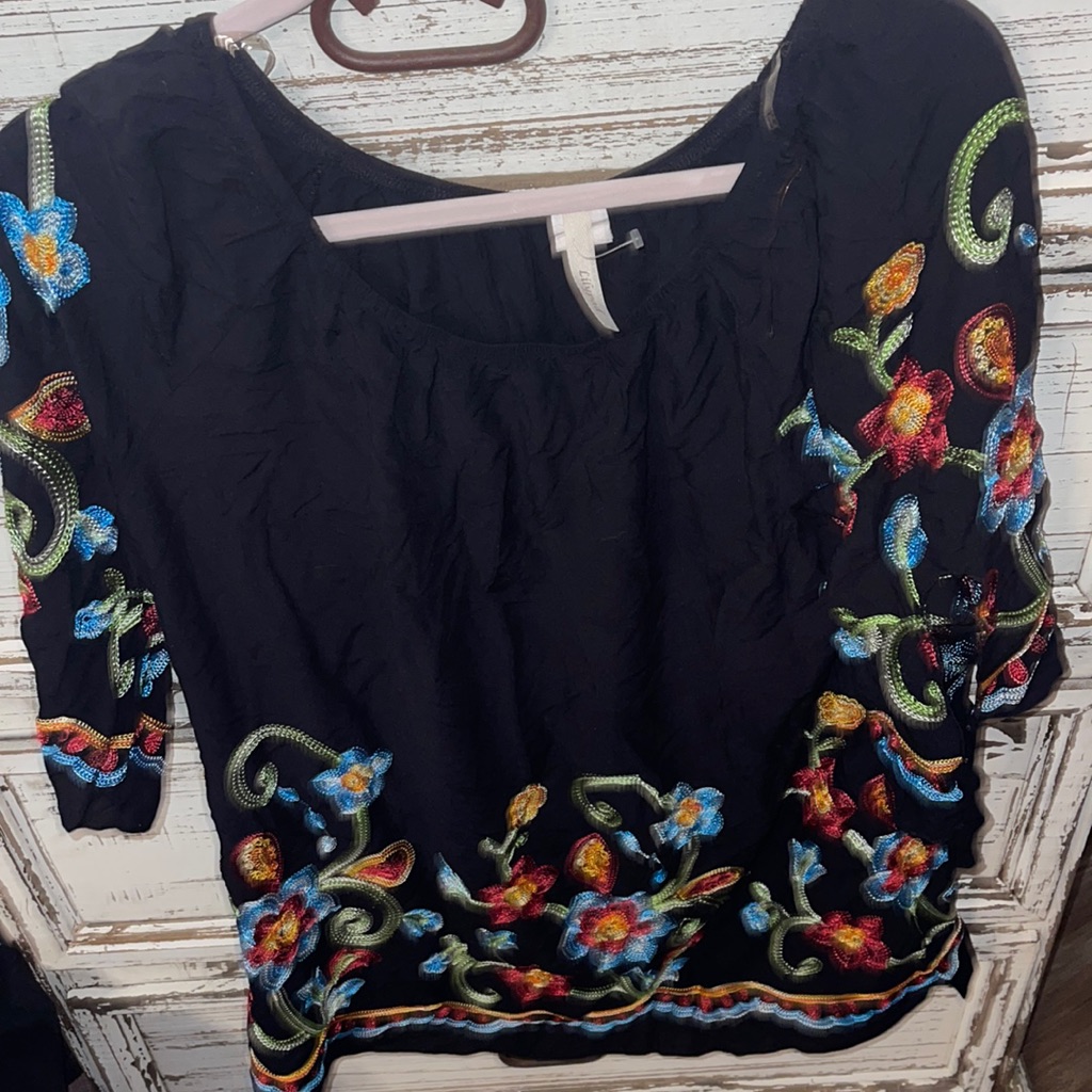 Nwt Lily Pad Black Embroidered Quarter Sleeve Blouse With Flowers Size 3x Beau